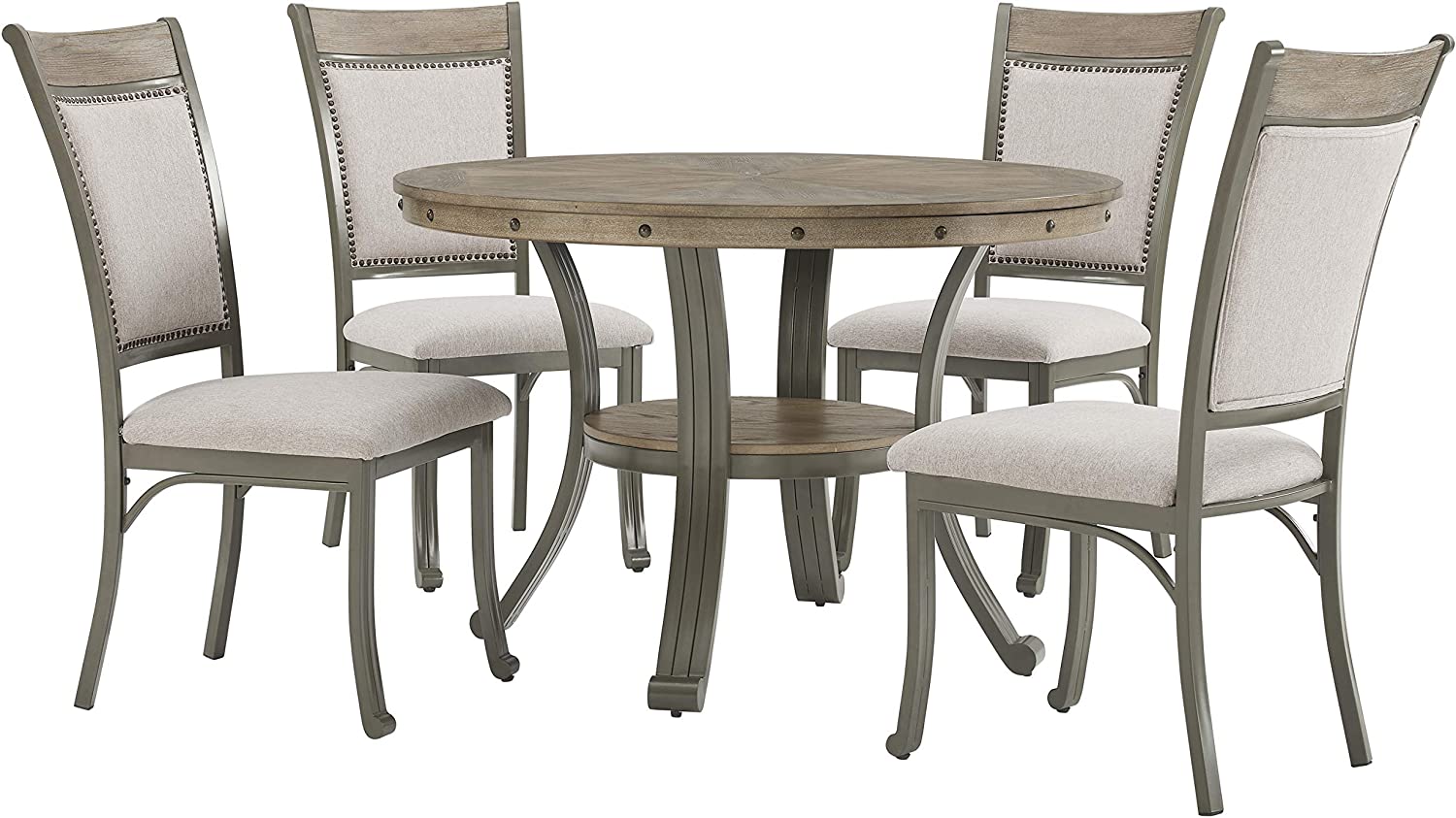 Powell Pewter Metal and Rustic Wood 5 Piece Set Franklin Dining