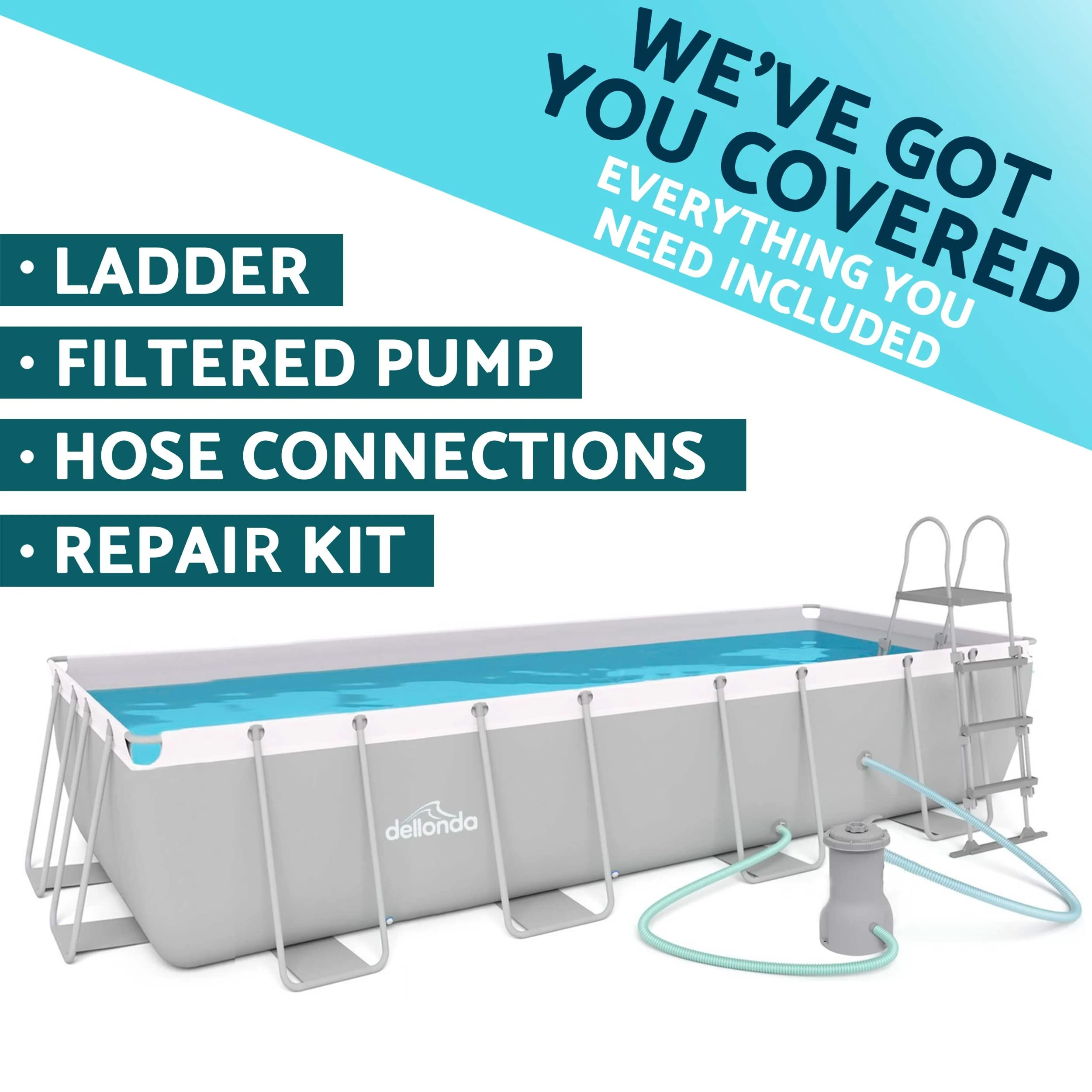 【Sports&Outdoors】18ft Deluxe Steel Frame Swimming Pool, Rectangular with Filter Pump