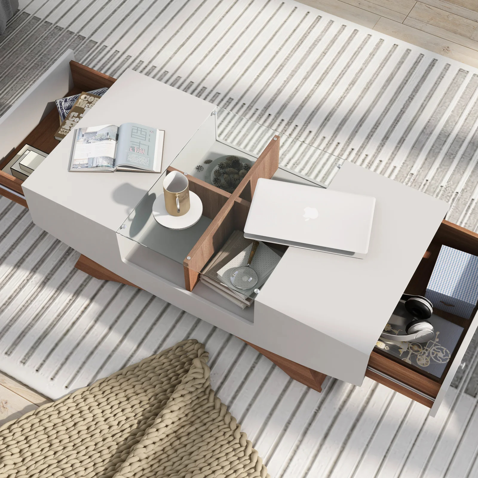 【Furniture】Madilynn Trestle Coffee Table with Storage