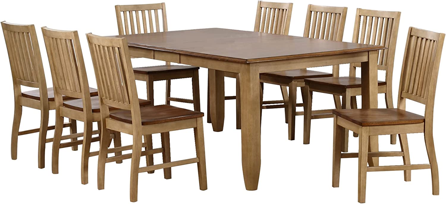Sunset Trading Brook 9 Piece Extendable Dining Table Set, 3 Sizes, Distressed Two Tone Light Creamy Wheat with Warm Pecan Brown