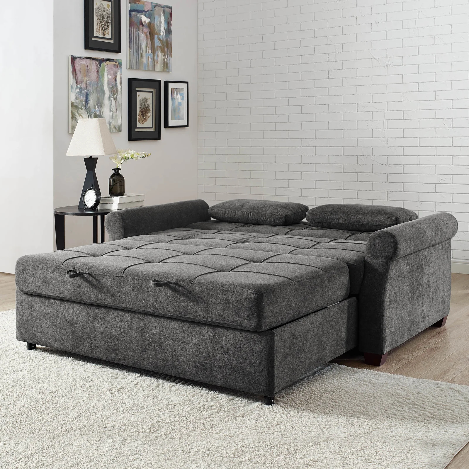 【Furniture】Serta Sabrina 72.6'' Queen Rolled Arm Tufted Back Convertible Sleeper Sofa with Cushions