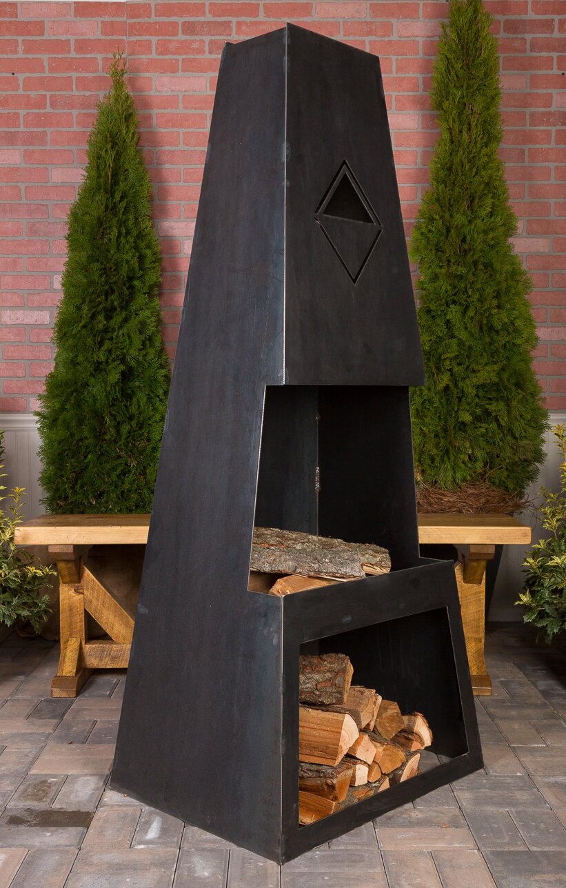 【Sports&Outdoors】Dillonvale 66'' H Steel Wood Burning Outdoor Fireplace