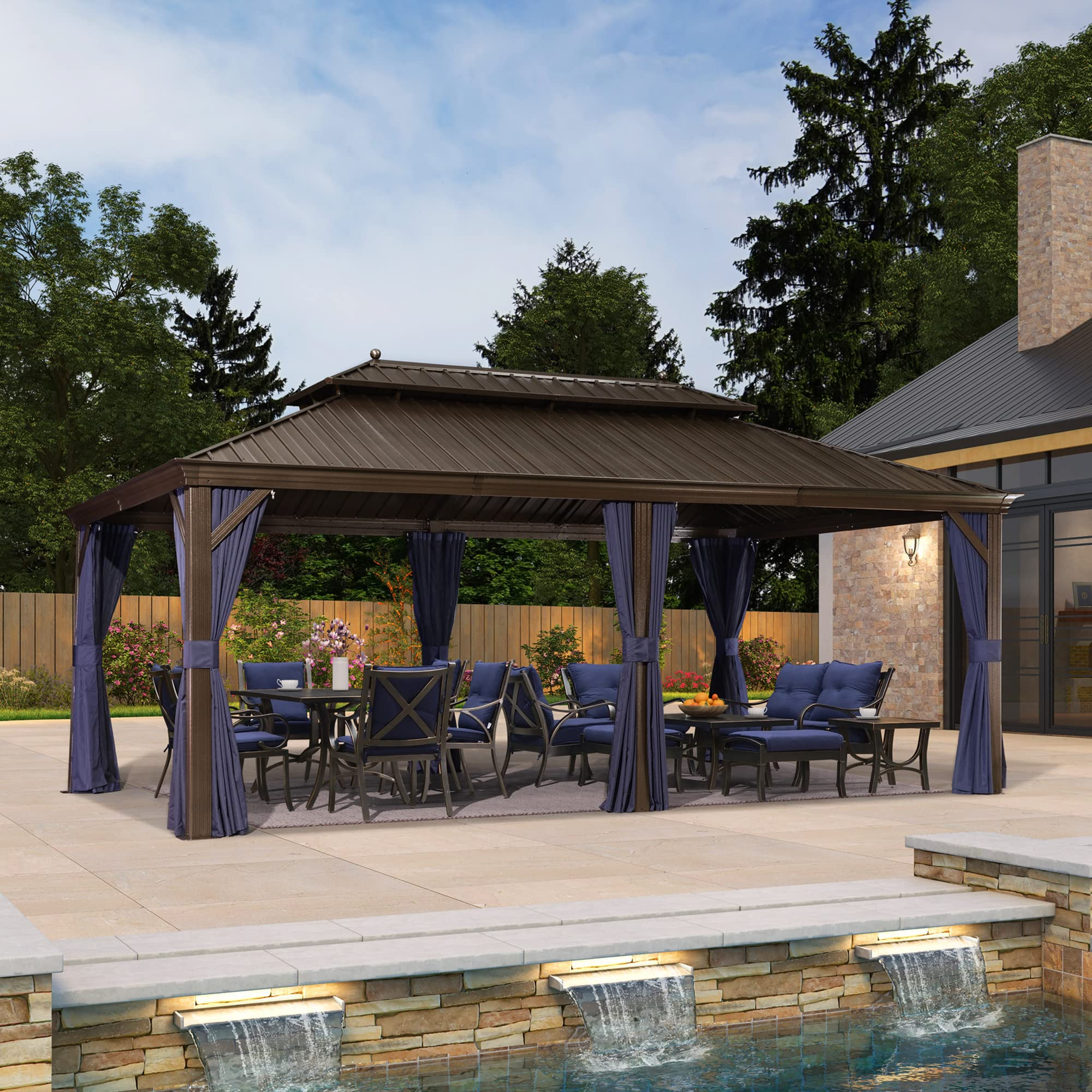 【Gazebo】Hardtop Gazebo Pavilion for Outdoor Deck Backyard Heavy Duty Sunshade Large Metal Patio