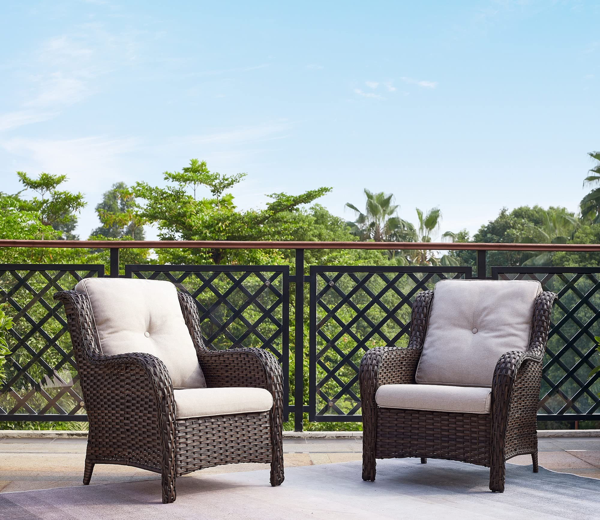 【Furniture】Outdoor Furniture Set, 5-Pc Patio Wicker Sofa Set with 3-Seat Couch, 2 Armchairs, 2 Ottoman Footrests