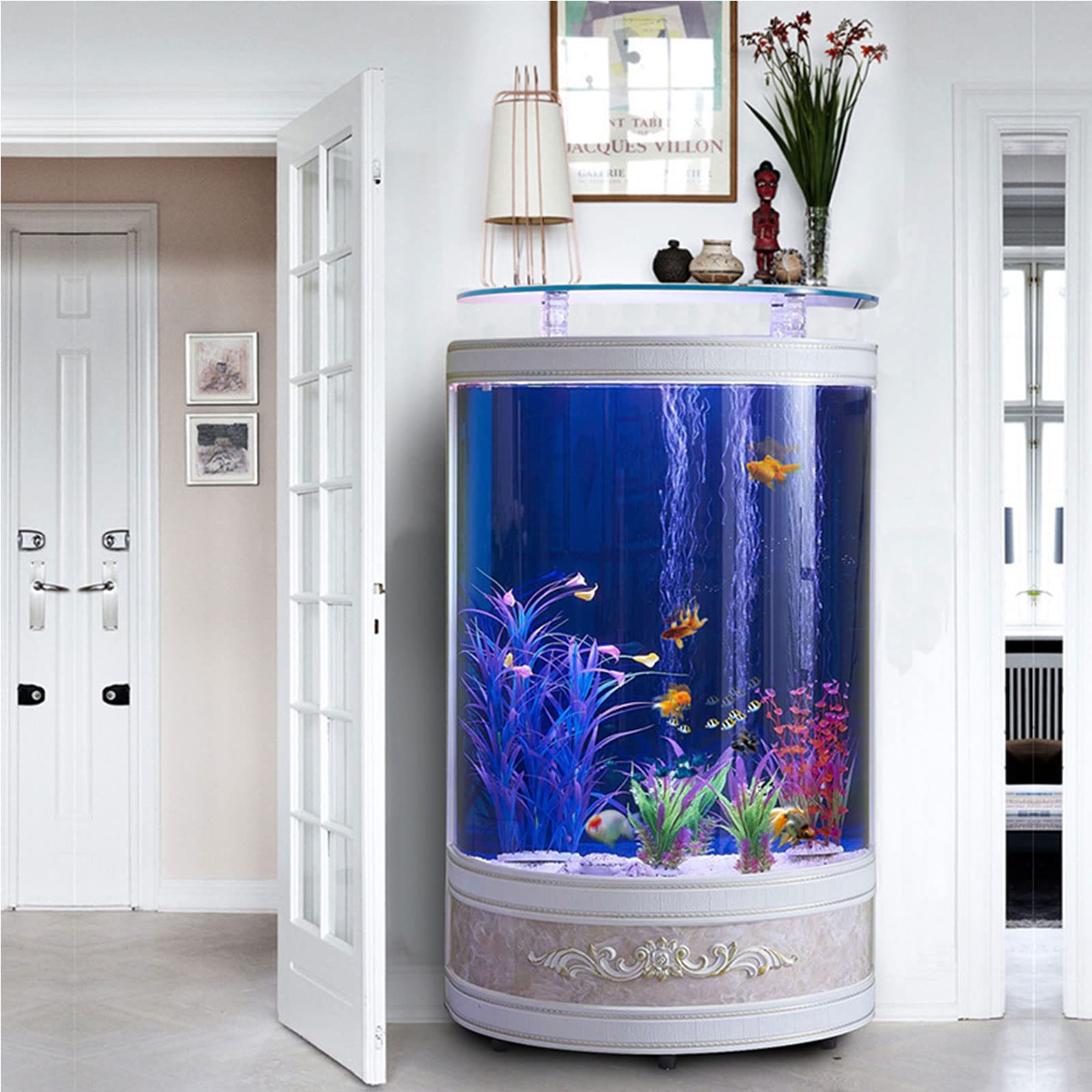 【Pet】Semi-Circular Fish Tank Aquarium Living Room Floor-To-Ceiling Free Water Change Ecological Glass Bar