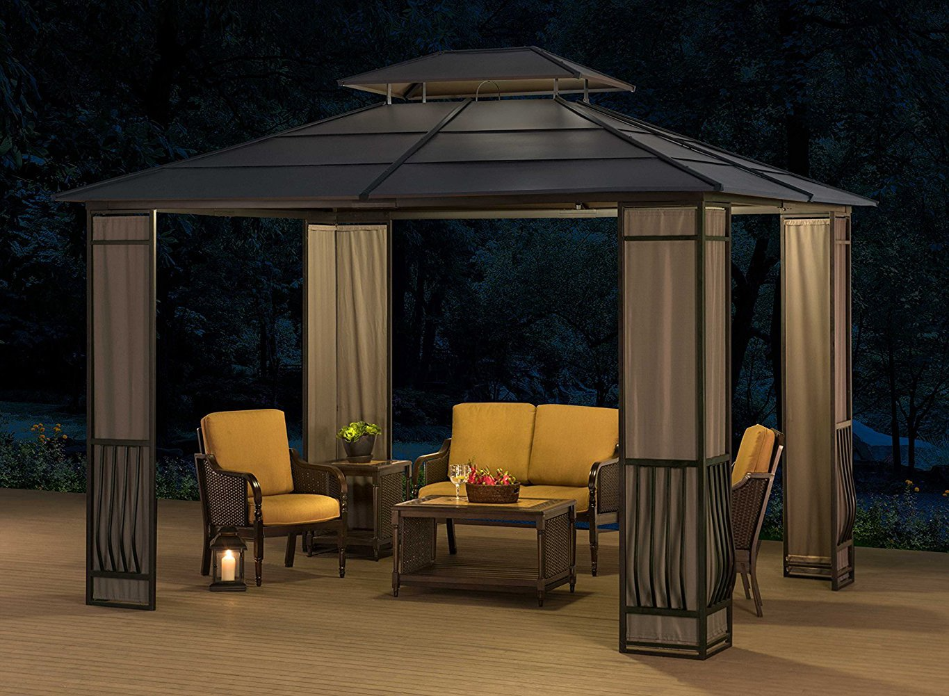 【Gazebo】10x12 Heavy Duty Galvanized Steel Hardtop Wyndham Patio Gazebo with Mosquito Netting