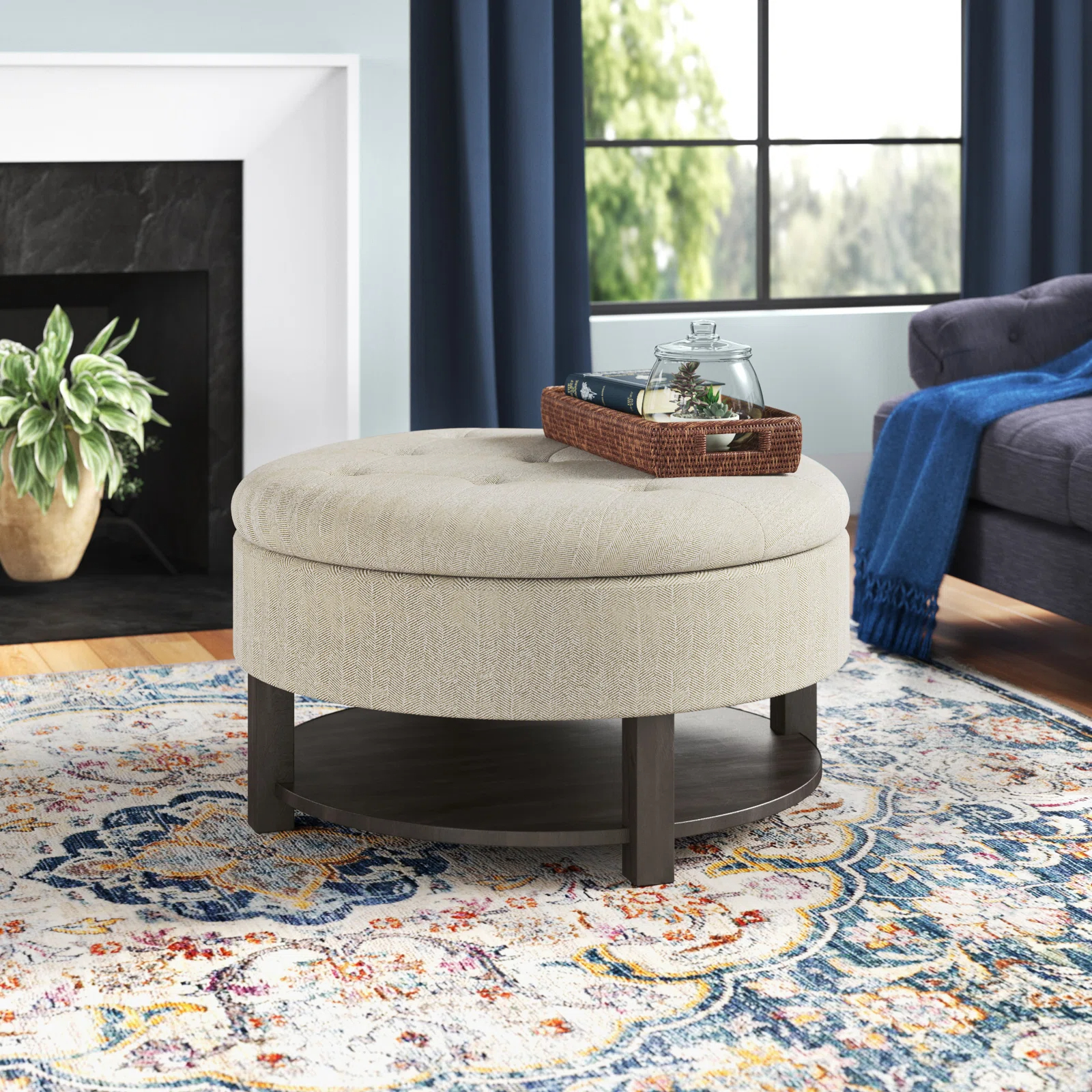 【Furniture】Lindquist Round Tufted Storage Ottoman