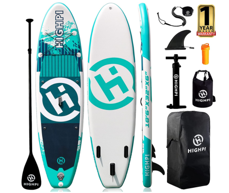 Highpi inflatable vertical paddle board 10'6 '' / 11 'advanced sup w accessories and backpacks, wide posture, surfing control, non-skid deck, traction belt, paddle and pump, youth and adult standing boat