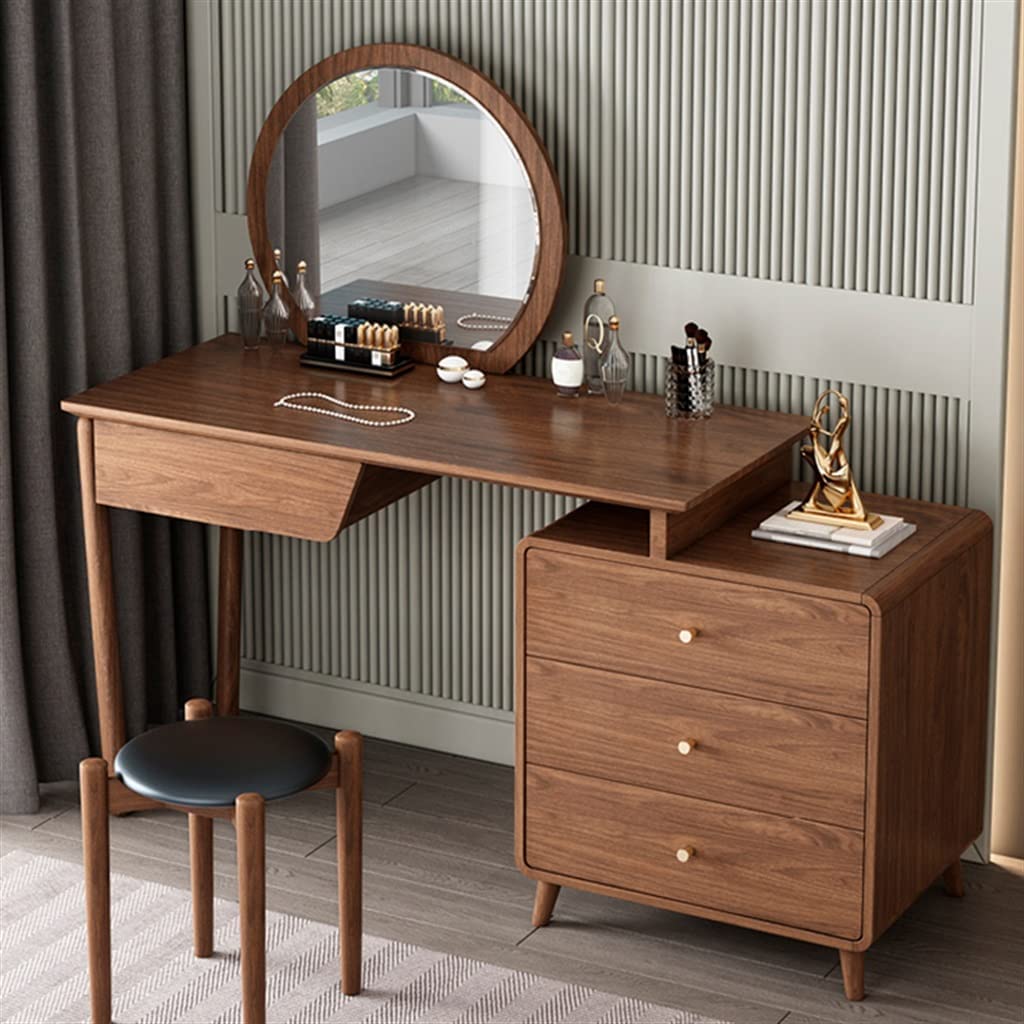 WETYG Chinese Walnut Solid Wood Dresser Desk Telescopic Bedroom Storage Multifunctional Vintage Style