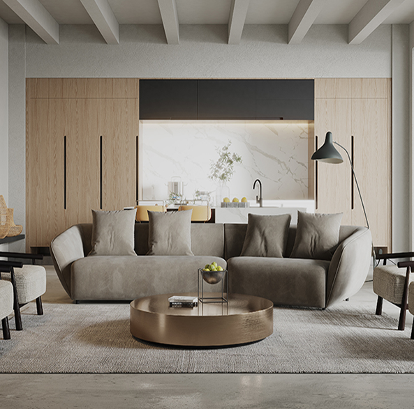 Acanva luxury mid-century velvet tufted low back sofa set