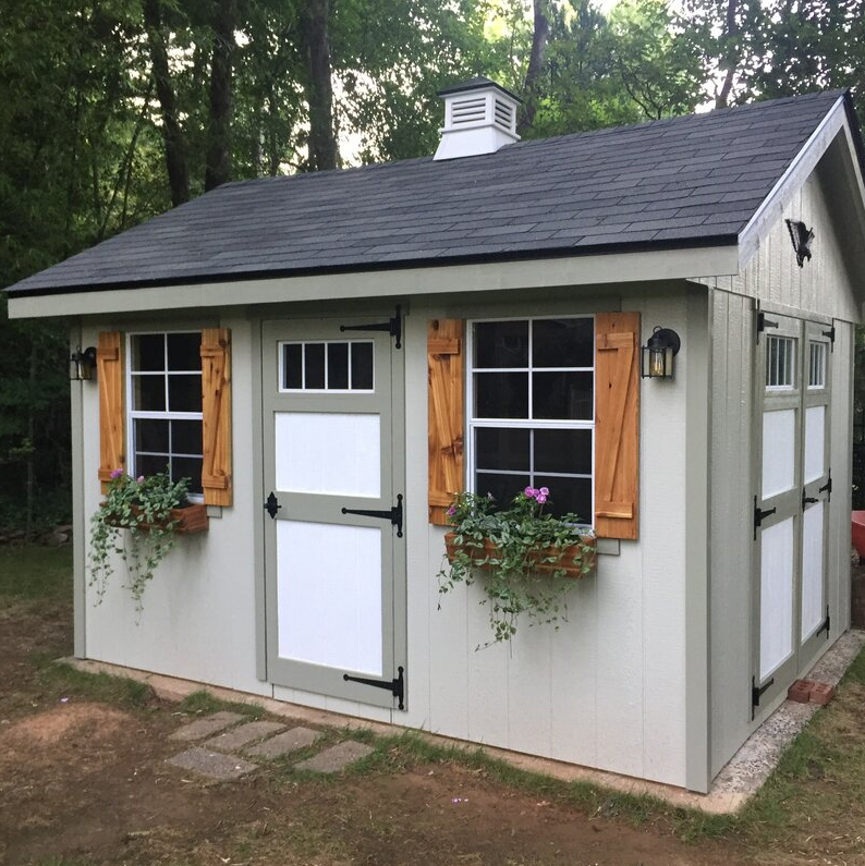 【Storage Shed】【BS】10'x12' Resin Outdoor Storage Shed with Shutters, Windows & Skylights for Garden Patio