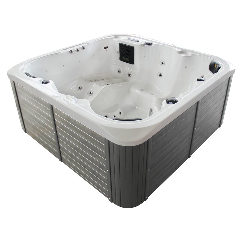 【Sports&Outdoors】Sol 72 Outdoor™ Aire 6 - Person 54 - Jet Acrylic Square Hot Tub with Ozonator in Gray