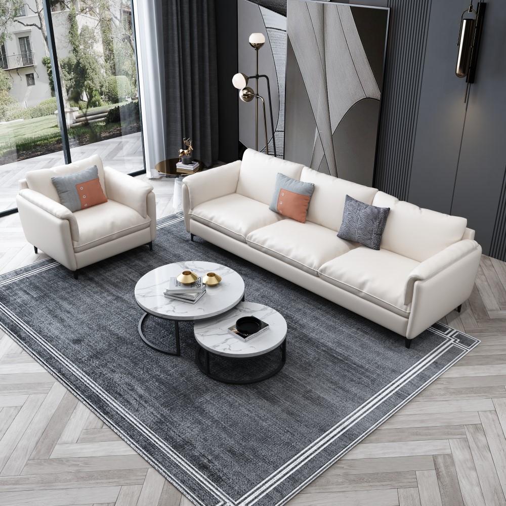 Modern Technical Cloth Section Sofa with Doll Cotton Bags, Solid Wood Legs, Eronomics, Beige, 81’’