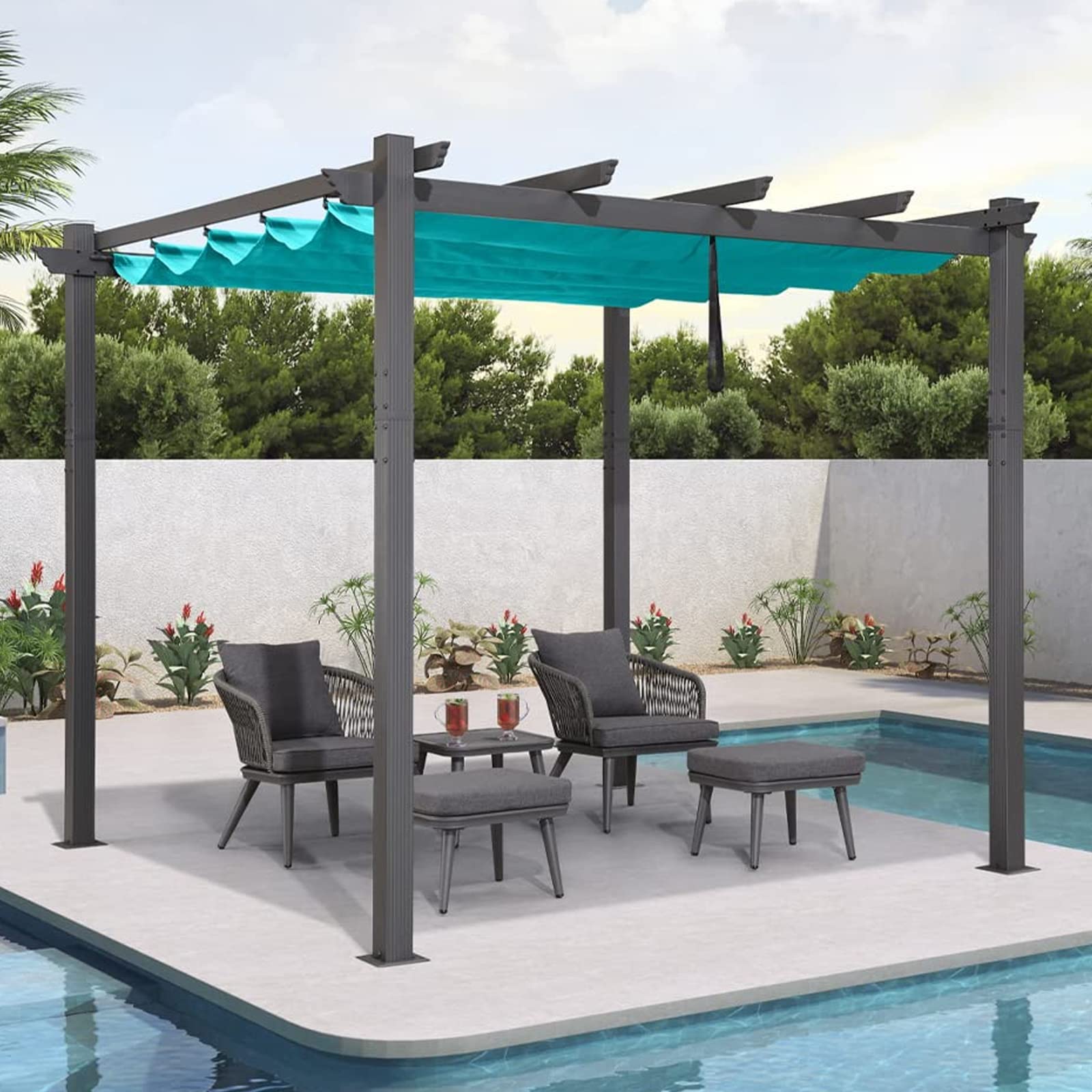 【Gazebo】10' X 12' outdoor retractable pergola，Modern Yard Grape Trellis PergolaGazebo