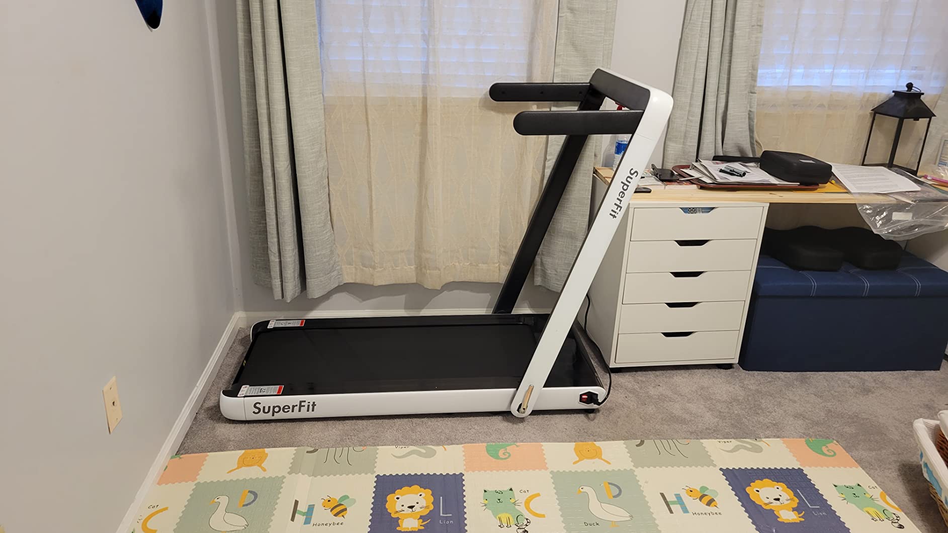 【Sports&Outdoors】2 in 1 Folding Treadmill, 2.25HP Superfit Under Desk Electric Treadmill, Installation-Free