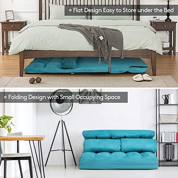 Giantex Adjustable Floor Sofa, Foldable Lazy Sofa Sleeper Bed 6-Position Adjustable, Suede Cloth Cover, Floor Gaming Sofa Couch with 2 Pillows for Bedroom/Living Room/Balcony (Blue)