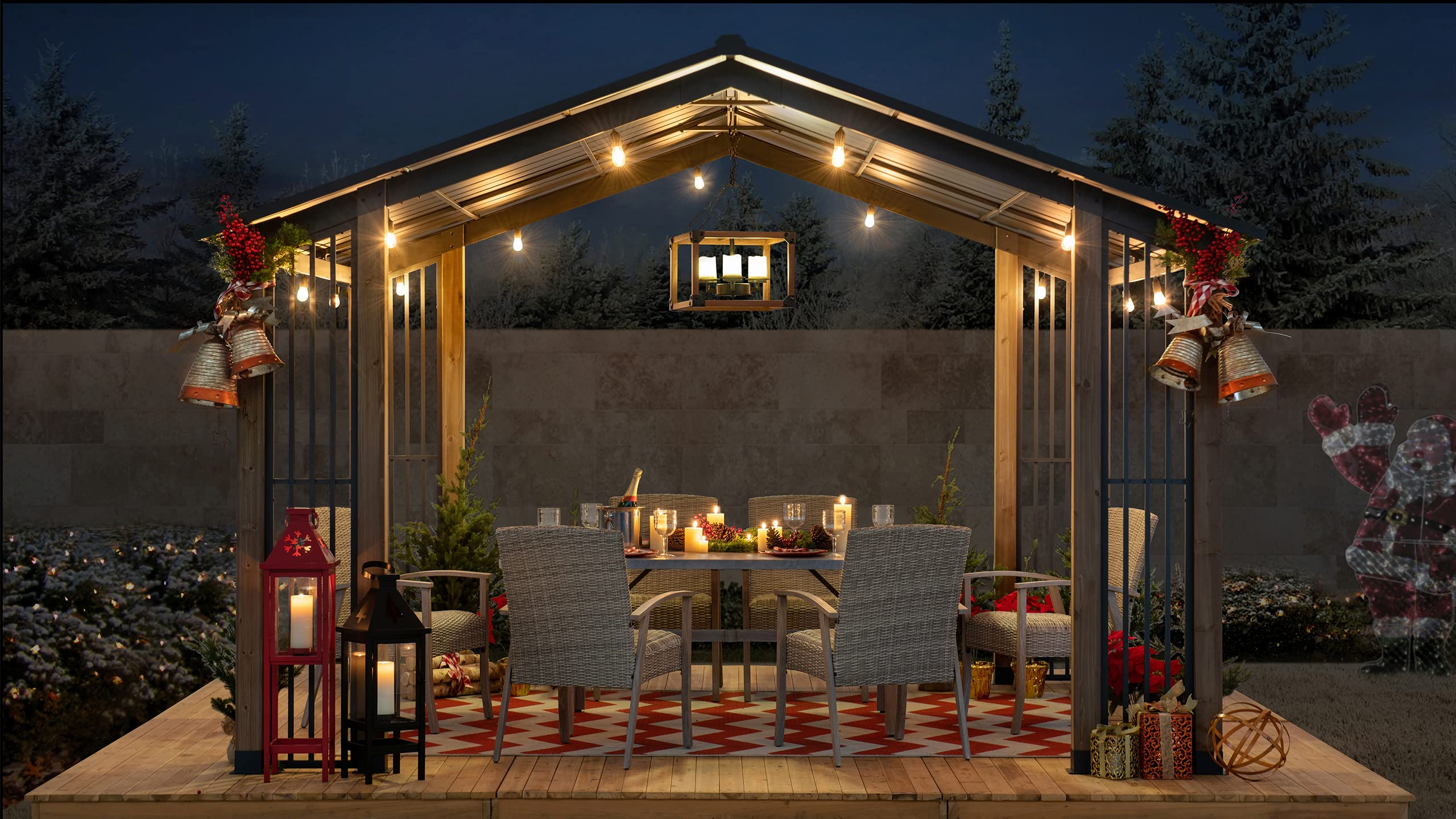 【Gazebo】11x13 Outdoor Cedar Frame Wood Gazebo with Black Steel Hardtop Roof for Patio, Garden, Backyard