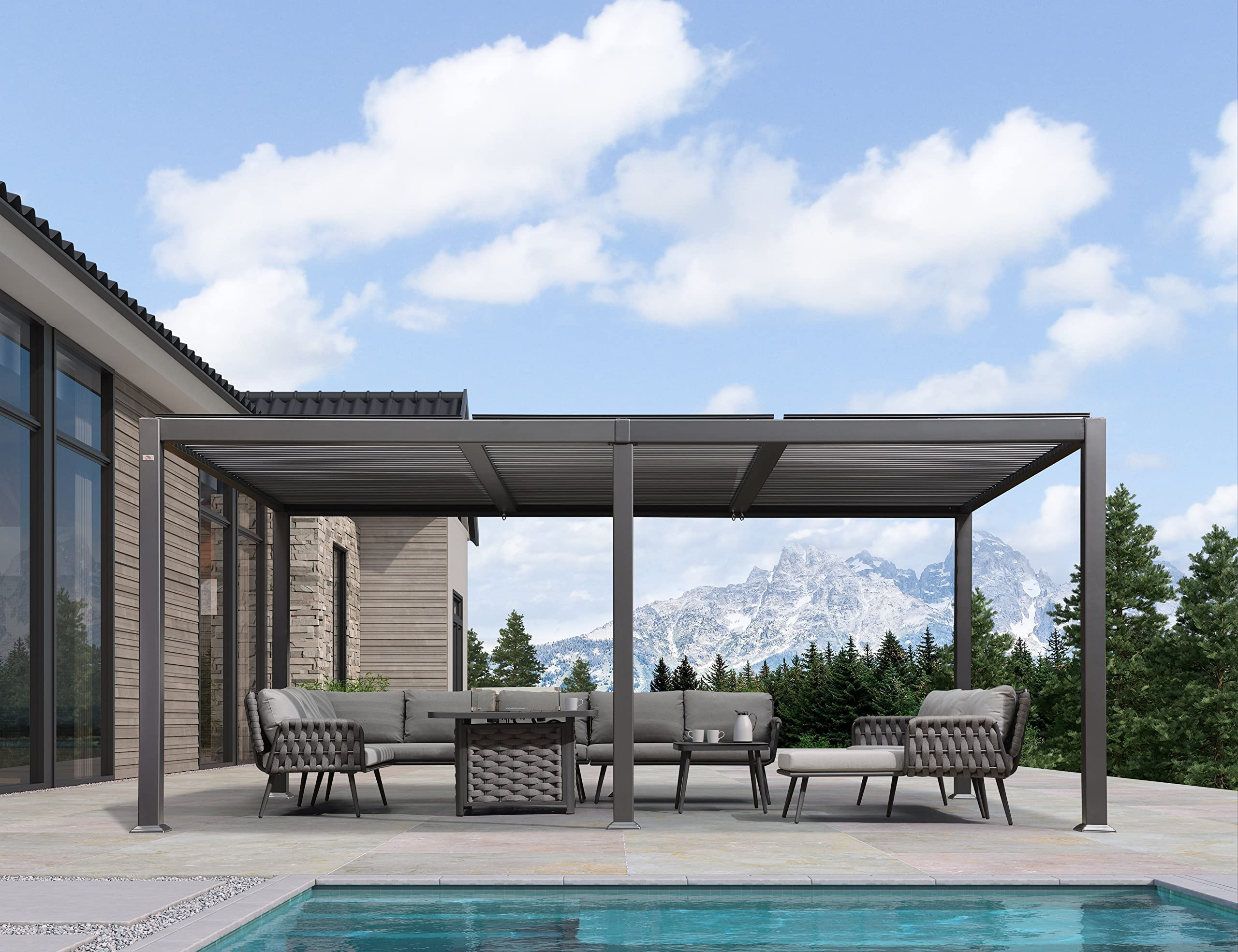 【Home&Garden】11.5'x17.7' Outdoor Louvered Pergola with Adjustable Hardtop Gazebo Sun Shade Patio