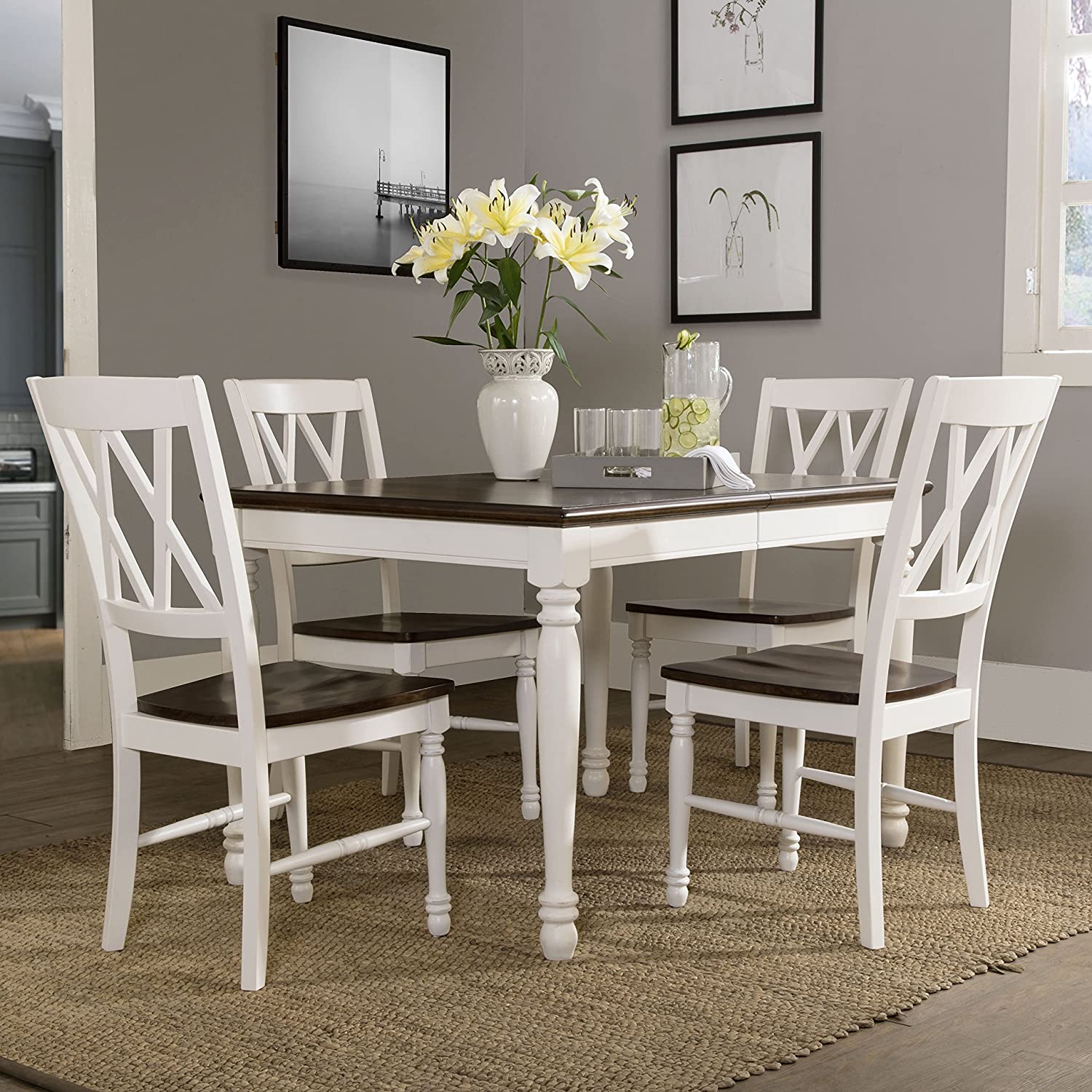 Crosley Furniture Shelby Dining Set with Table and Extension Leaf, 5-Piece (4 Chairs), Distressed White