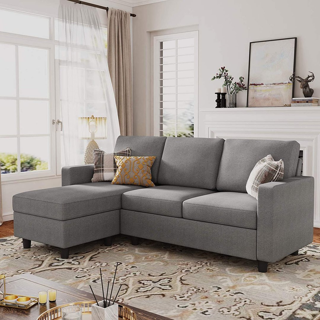 Nolany L-Shaped Corner Sofa 3 Seater Sectional Couch with Reversible Chaise Sofa for Living Room（Grey）