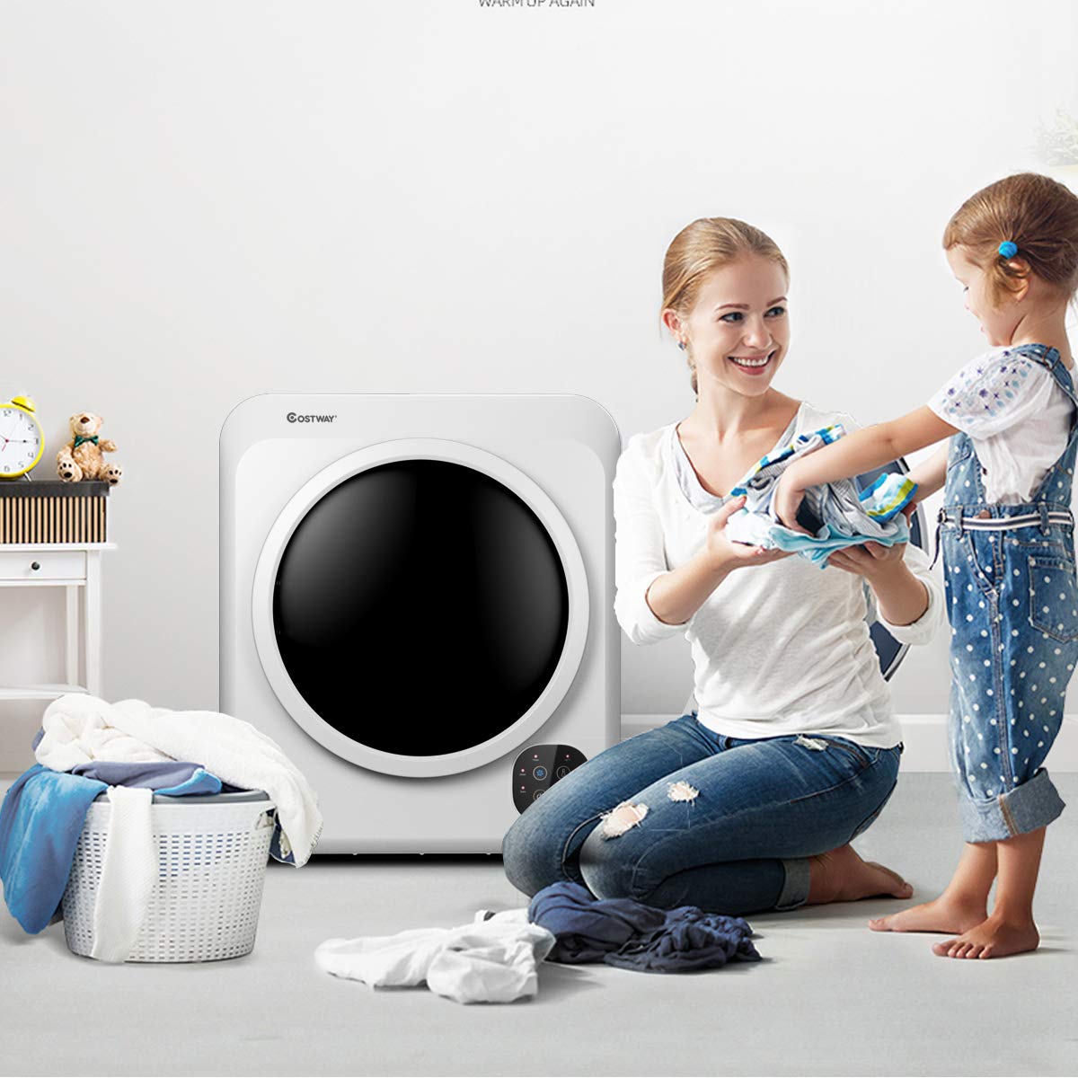 【Appliances】COSTWAY 1700W Electric Portable Clothes Dryer, 13.2 lbs Capacity Front Load Compact Tumble Laundry Dryer