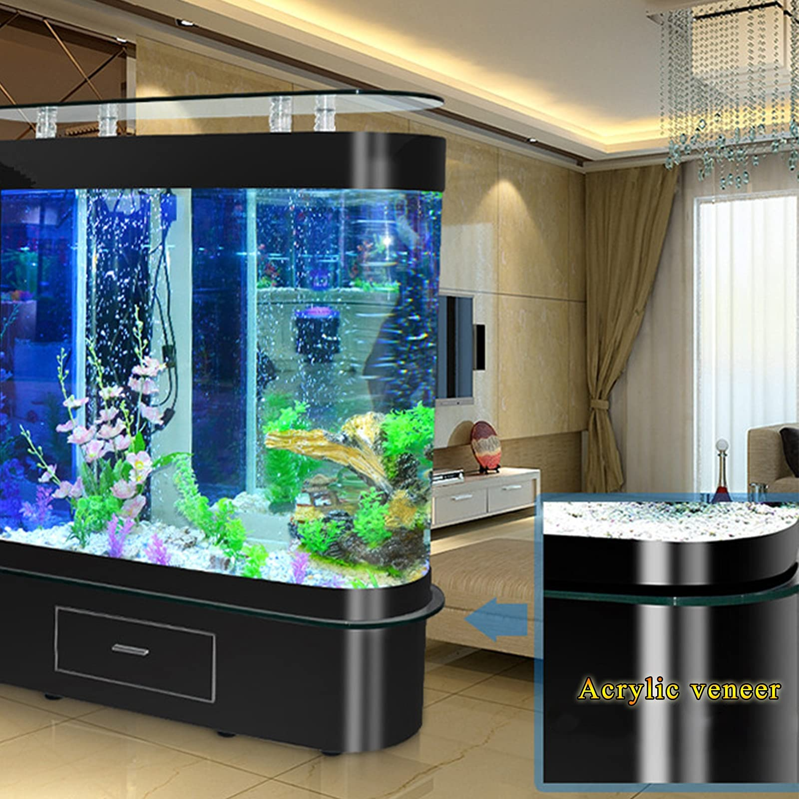【Pet】Round Head Living Room Desktop Glass Fish Tank, Automatic Aquarium, No Water Change