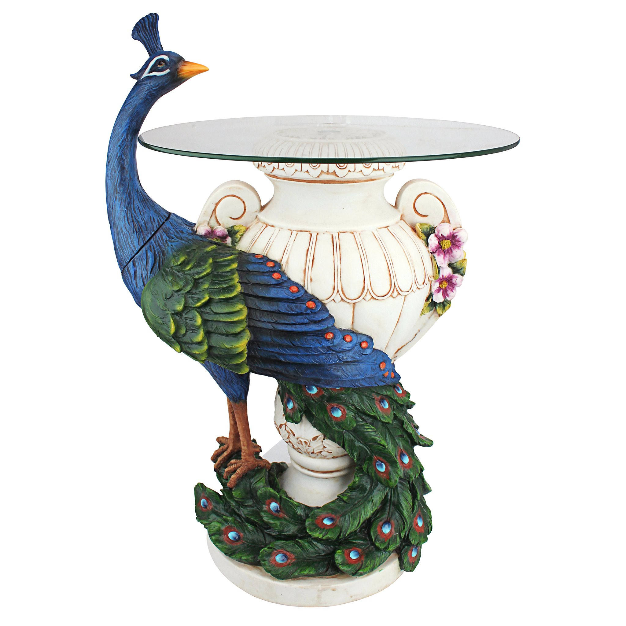 【Furniture】Staverden Castle Peacock Glass Topped Side Table, 25 Inch, Full Color