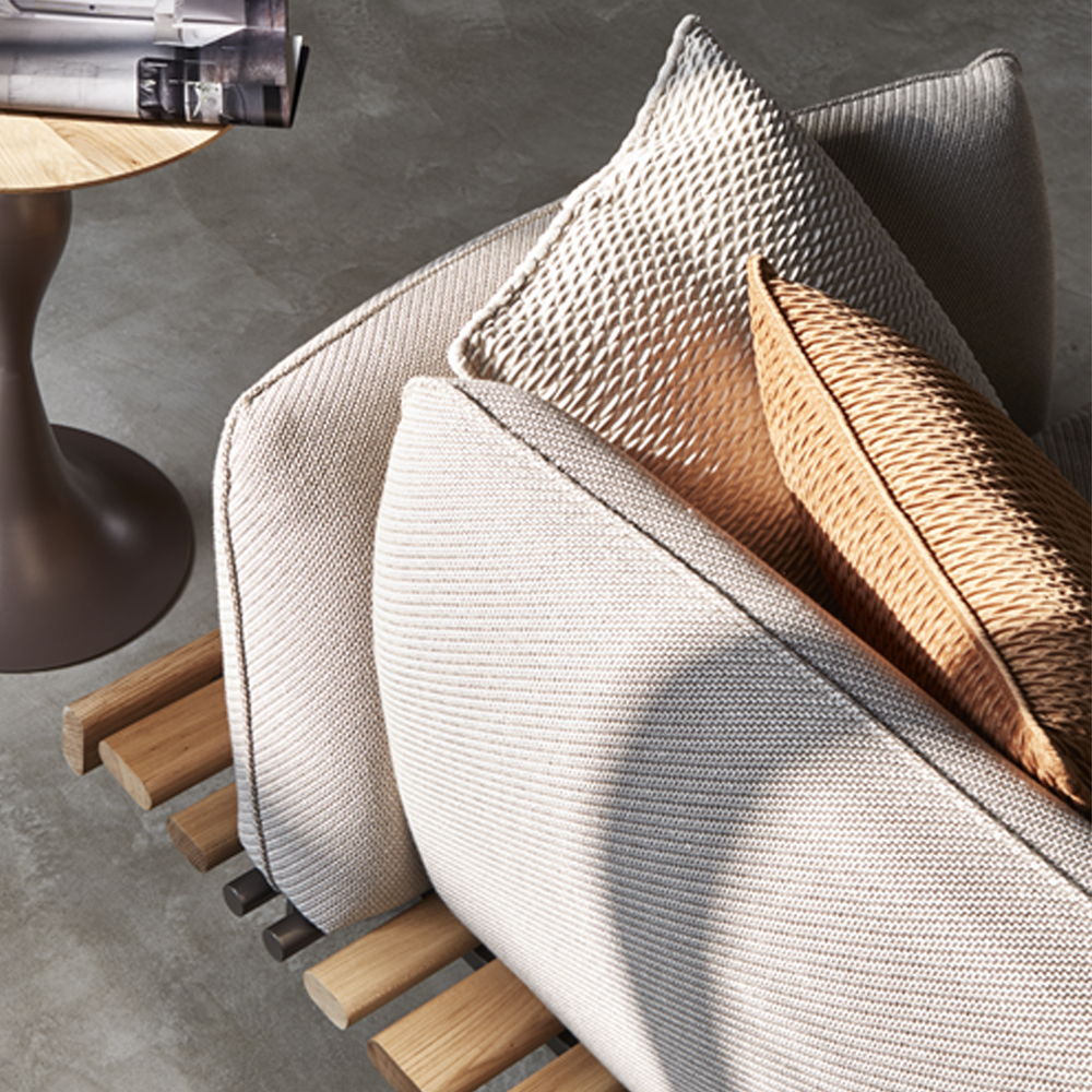 Mid-Century Linen Blend Modular Sofa, Rustic Slatted Deep Sofa with Round Arms, Elmwood Frame, 98.43