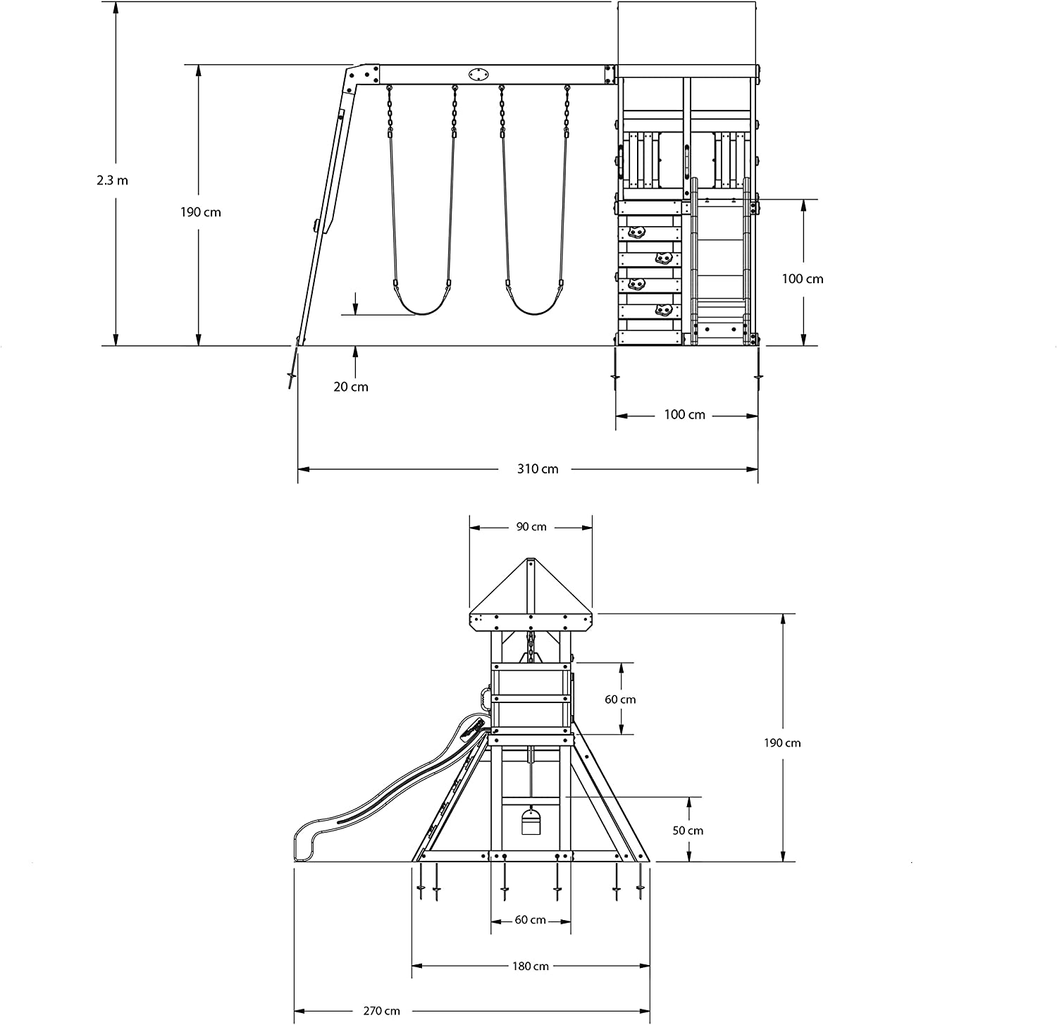 Backyard Discovery Buckley Hill Wooden Swing Set, Made for Small Yards and Younger Children, Two Belt Swings, Covered Mesh Fort with Canopy, Rock Climber Wall, 6 ft Slide