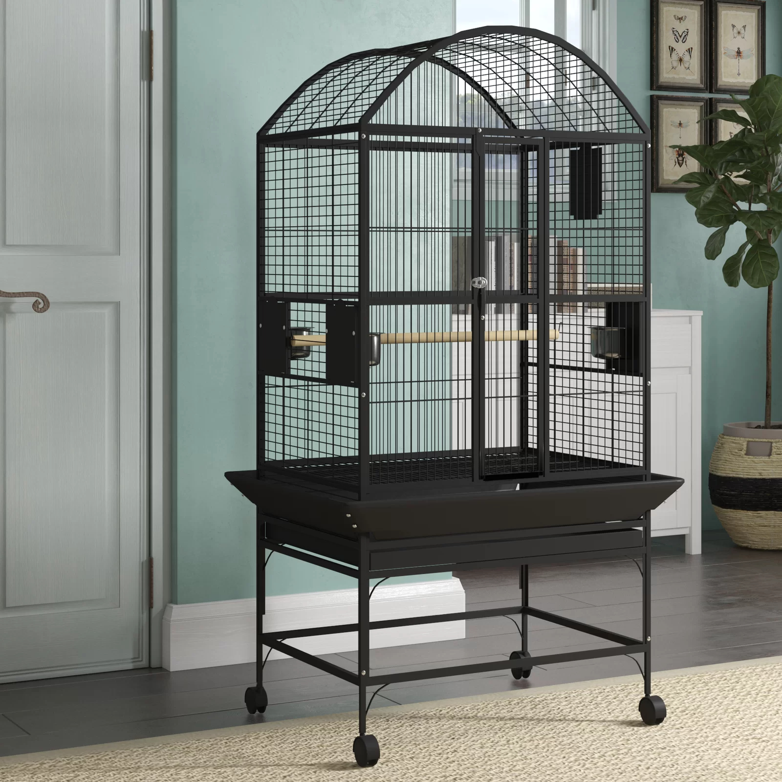 【Pet】Cleveland 63'' Iron Dome Top Floor Bird Cage with Wheels